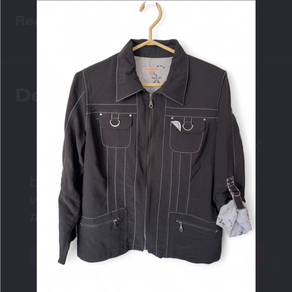 Emotion Black Zip-Up Jacket with White Stitching